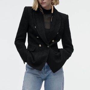 Zara double breasted black tweed blazer with gold buttons